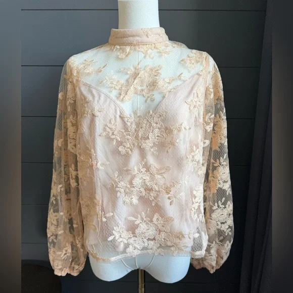 Peach Elegant Lace Embroidered Top Size XL Back Zipper Cottagecore Feminine - Picture 1 of 11